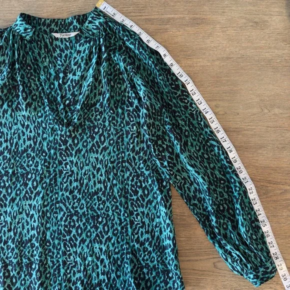 TUCKER 100% Silk Leopard Print Blouse-Aqua Green/Black-Womens Size S-Retail $295 - Picture 7 of 14